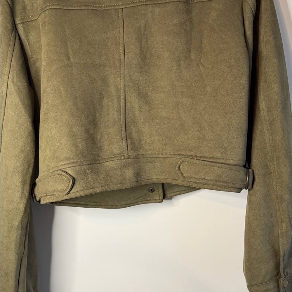 Allegra K Olive Green Crop Jacket Large - Picture 2 of 8